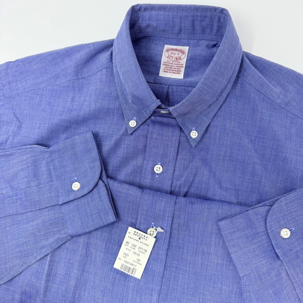 Brooks Brothers Mens Blue End-on-End Cotton Button Down Shirt 15.5 35 NEW